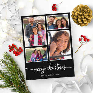 Carte Postale 4 Photos Collage joli Script Joyeux Noël Noir