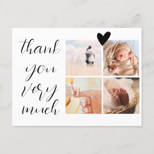 Carte Postale 4 Photos Collage Minimaliste Baby shower Merci