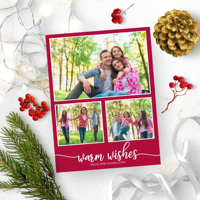Carte Postale 4 photos Collage Warm Wishes Modern Christmas (Créateur téléchargé)