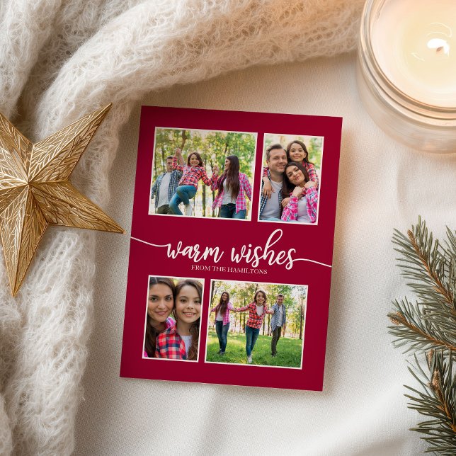 Carte Postale 4 Photos de Collage Warm Wishes Simple Christmas (Créateur téléchargé)