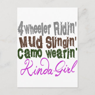 Carte Postale 4 roues ridin boue slingin camo wearin genre fille