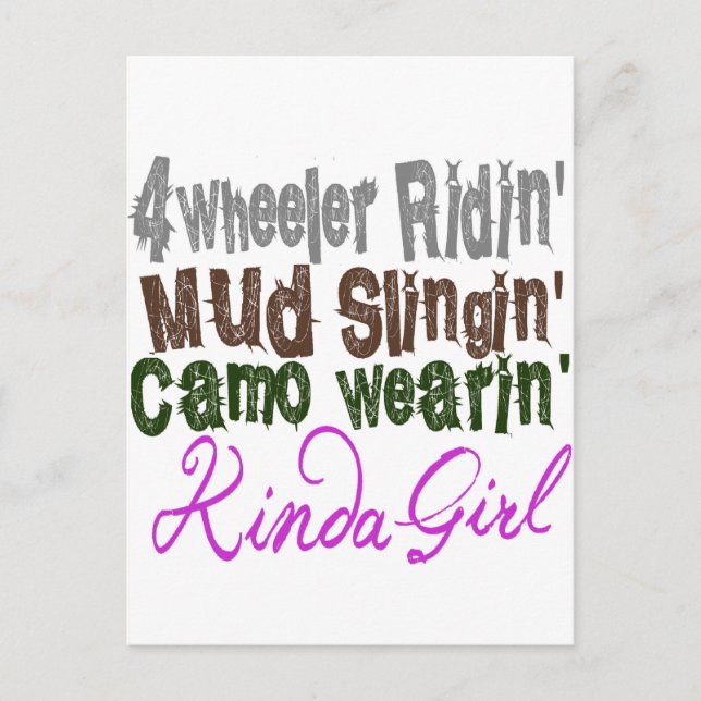 Carte Postale 4 roues ridin boue slingin camo wearin genre fille (Devant)