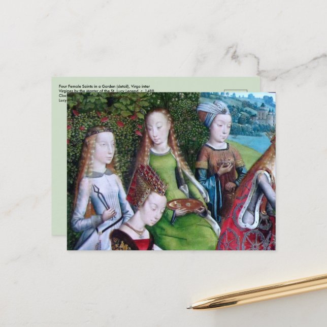 Carte Postale 4 Saints femmes dans un jardin (détail; M 070) (Devant/Arrière en situation)