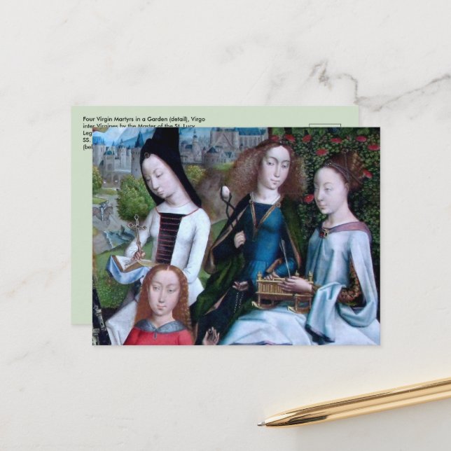 Carte Postale 4 Vierges martyres dans un jardin (détail; M 070) (Devant/Arrière en situation)