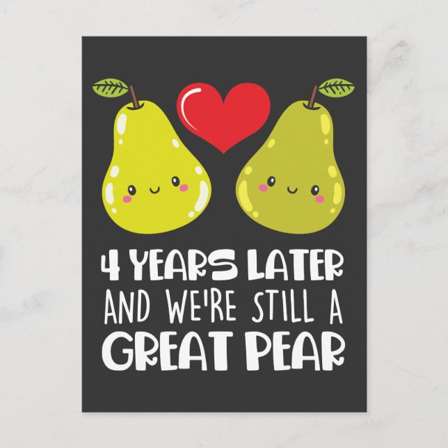 Carte Postale 4e anniversaire de Mariage Cadeau Marié Couple Pea (Devant)
