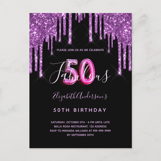 Carte Postale 50 & Fabulous parties scintillant goutte noire vio (Devant)