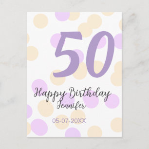 Carte Postale 50e anniversaire ajouter nom date violet orange po