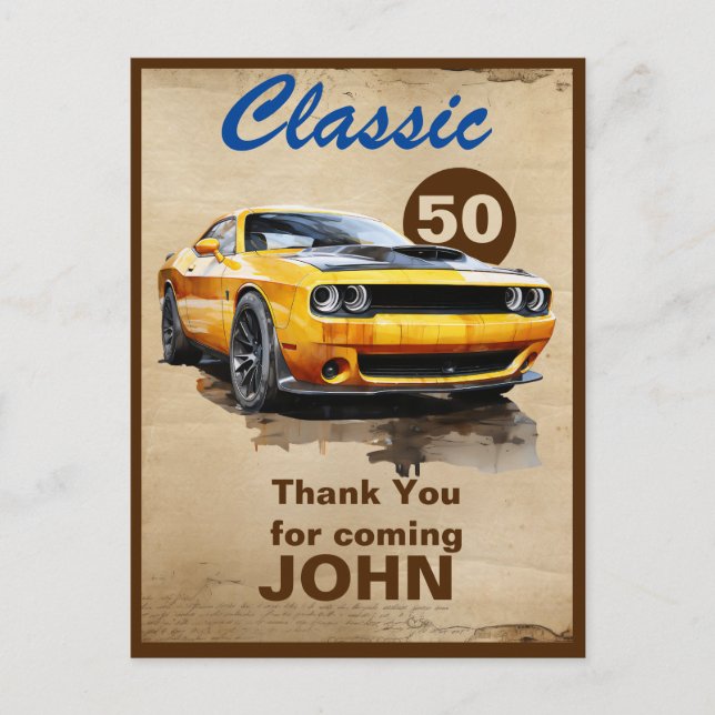 Carte Postale 50e Anniversaire Classic Muscle Merci voiture (Devant)