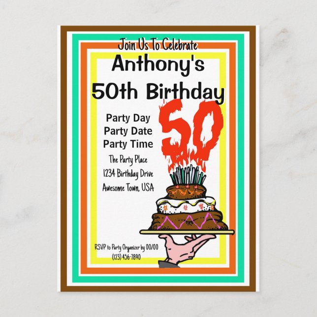 Carte Postale 50e anniversaire de fête de chocolat gâteau Retro  (Devant)