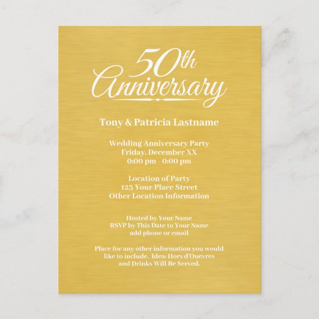 Carte Postale 50e anniversaire de mariage grande impression doré (Devant)