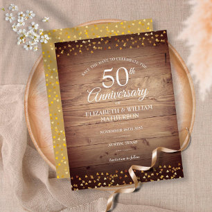 Carte Postale 50e Anniversaire Enregistrer la Date Cœurs Or Rust