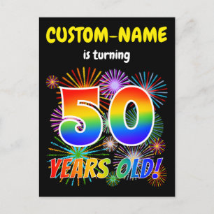 Carte Postale 50e anniversaire - Fun Fireworks, Rainbow Look "50