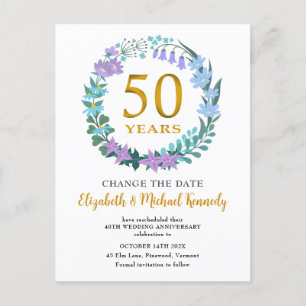 Carte Postale 50e anniversaire Golden Floral Changez la date