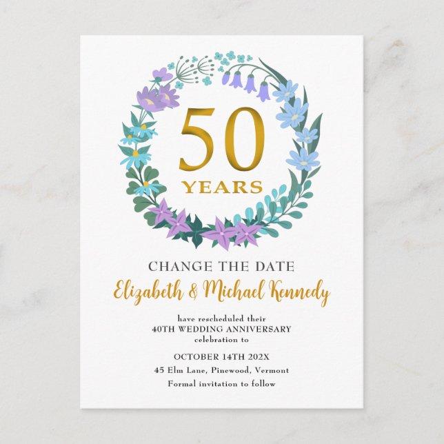 Carte Postale 50e anniversaire Golden Floral Changez la date (Devant)