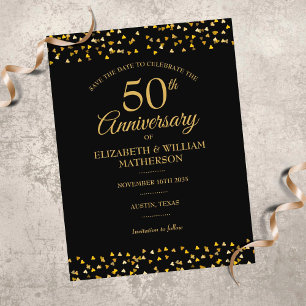 Carte Postale 50e Anniversaire Golden Love Hearts Save the Date 