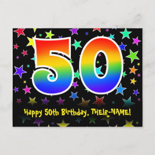 Carte Postale 50e Anniversaire : Motif Étoiles Amusantes, Arc-en