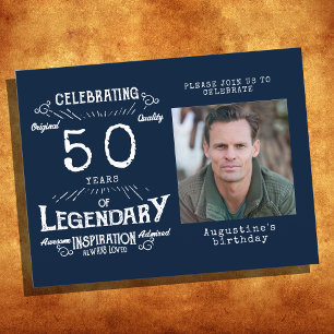 Carte Postale 50e anniversaire Photo Bleu Vintage Anniversaire I