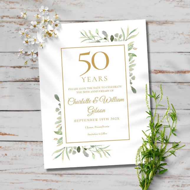 Carte Postale 50e anniversaire Sauvez la date verte (Créateur téléchargé)