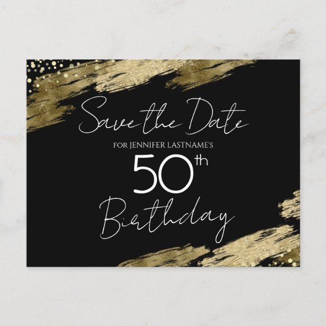 Carte Postale 50e Anniversaire Soirée Gold Noir Enregistrer la d (Devant)