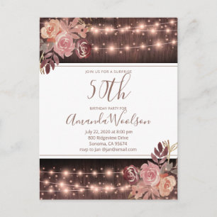 Carte Postale 50e fête d'anniversaire Rustic String Lights Flora