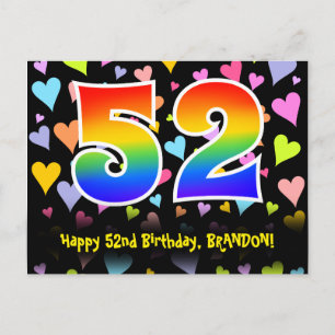 Carte Postale 52e anniversaire : Fun Hearts Motif, Rainbow 52