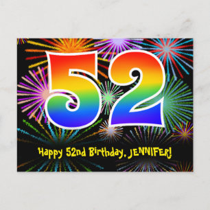 Carte Postale 52e anniversaire - Fun Motif Fireworks + Rainbow 5