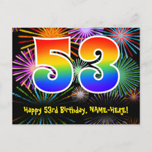 Carte Postale 53e anniversaire - Fun Motif Fireworks + Rainbow 5