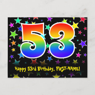 Carte Postale 53e anniversaire : Fun Stars Motif, Rainbow 53, No