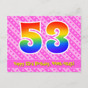 Carte Postale 53e anniversaire : Pink Stripes & Hearts, Arc en c