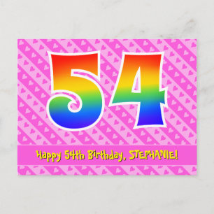 Carte Postale 54e anniversaire : Rayures roses et cœurs, Arc-en-