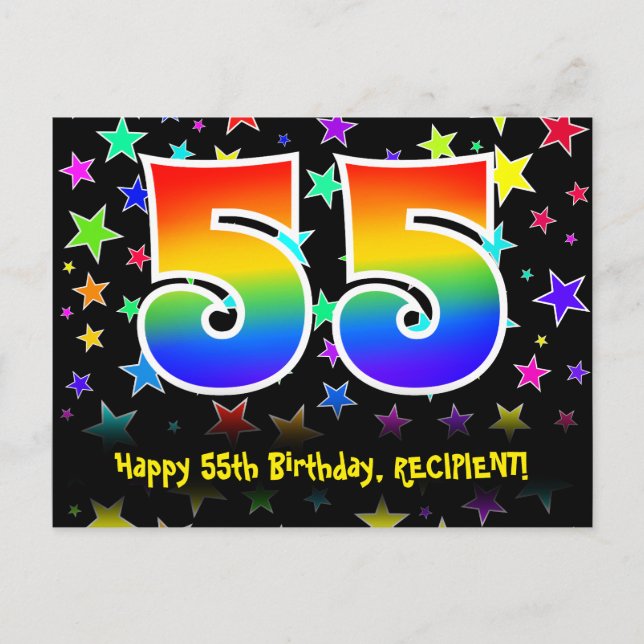 Carte Postale 55e anniversaire : Fun Stars Motif, Rainbow 55, No (Devant)