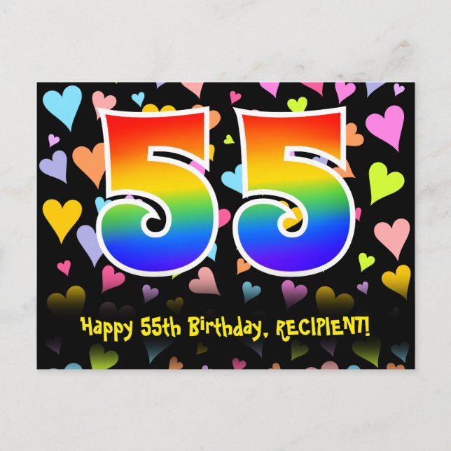 Carte Postale 55e anniversaire : motif coeurs amusants, 55 arc-e (Devant)
