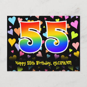Carte Postale 55e anniversaire : motif coeurs amusants, arc-en-c