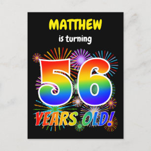 Carte Postale 56e anniversaire - Fun Fireworks, Rainbow Look "56