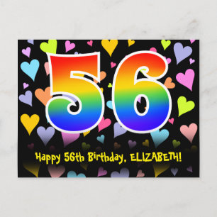Carte Postale 56e anniversaire : motif coeurs amusants, arc-en-c