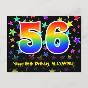 Carte Postale 56e Anniversaire : Motif Étoiles Amusantes, Arc-en