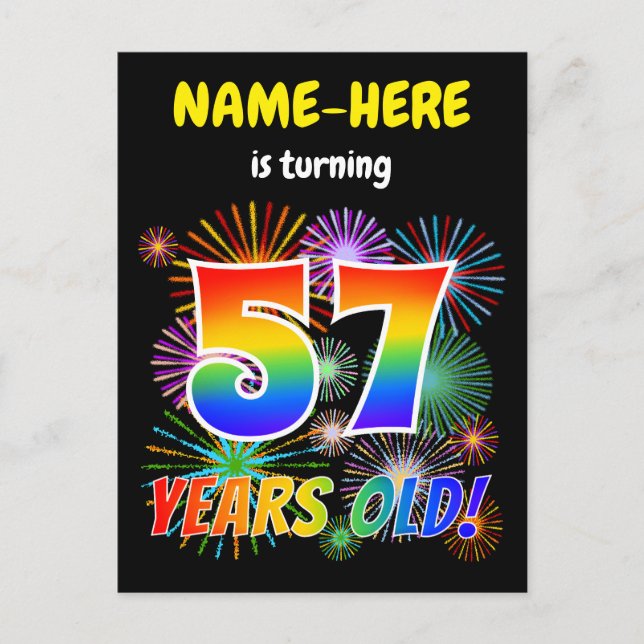 Carte Postale 57e anniversaire - Fun Fireworks, Rainbow Look "57 (Devant)