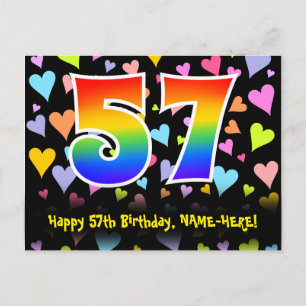 Carte Postale 57e anniversaire : Fun Hearts Motif, Arc-en-ciel 5
