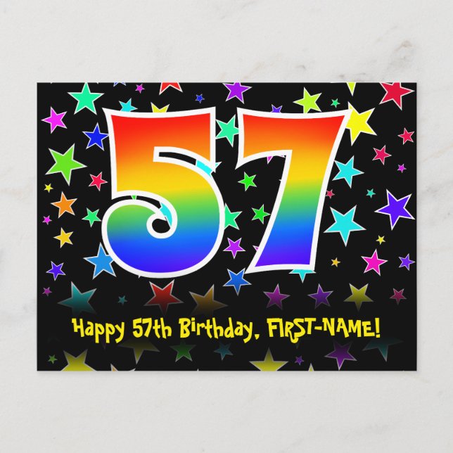 Carte Postale 57e anniversaire : Fun Stars Motif, Rainbow 57, No (Devant)