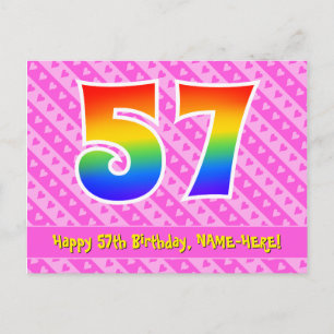 Carte Postale 57e anniversaire : Pink Stripes & Hearts, Arc en c