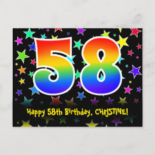 Carte Postale 58e anniversaire : Fun Stars Motif, Rainbow 58, No