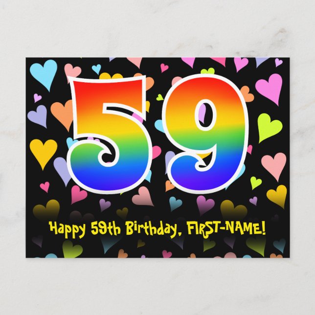 Carte Postale 59e anniversaire : Fun Hearts Motif, Rainbow 59 (Devant)
