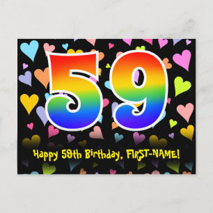 Carte Postale 59e Anniversaire : Motif Cœurs Amusants, Arc-en-ci