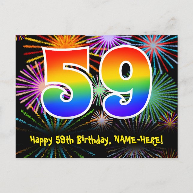 Carte Postale 59e Anniversaire – Motif de feux d'artifice amusan (Devant)