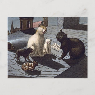 Carte Postale 5 Chats avec feuille de musique chantant sur un to