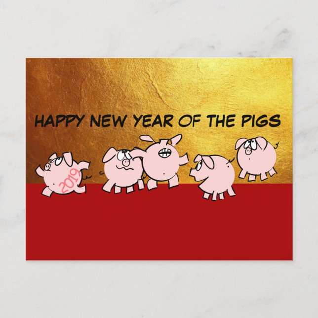 Carte Postale 5 Drôle Cartoon Comics Porcs Chinois Cochon Année  (Devant)