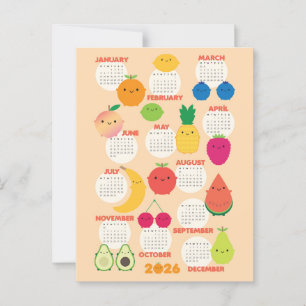 Carte Postale 5 Par Jour Kawaii Fruits 2026 Calendrier