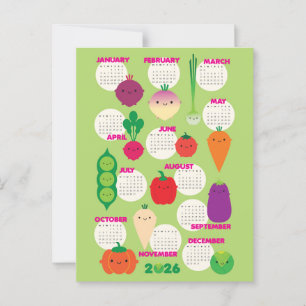 Carte Postale 5 Par Jour Kawaii Légumes 2026 Calendrier