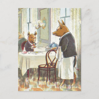 Carte Postale 5 petits cochons : Le cochon de boeuf rôti