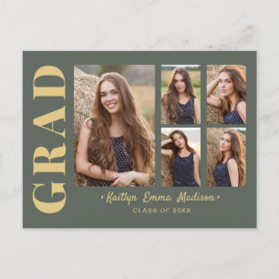 Carte Postale 5 Photo Grad Collage de script moderne Sage et or